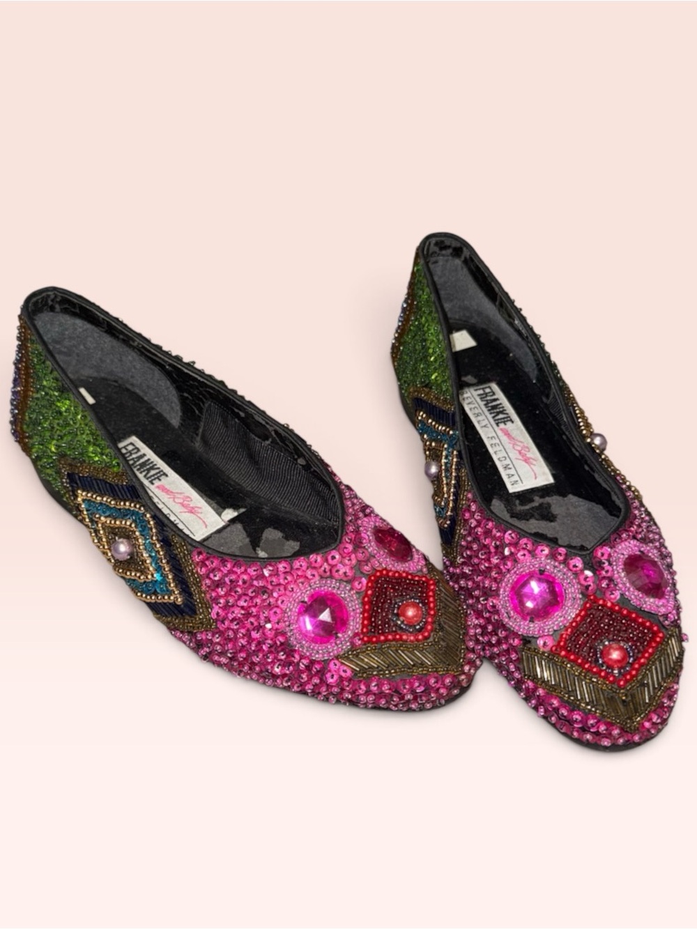 Vintage 80s Frankie and Baby beaded flats sz6